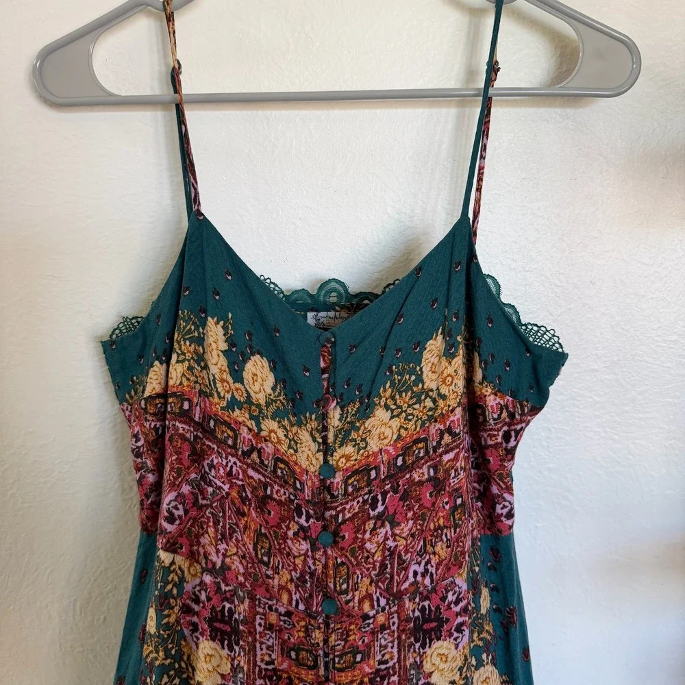 Free People Intimately Maxi Dress M Teal Floral Boho Lace Back Excellent (2091) - Picture 2 of 11